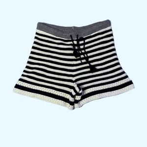 House of Harlow 1960 Black & White Striped Knit High-Waist Shorts